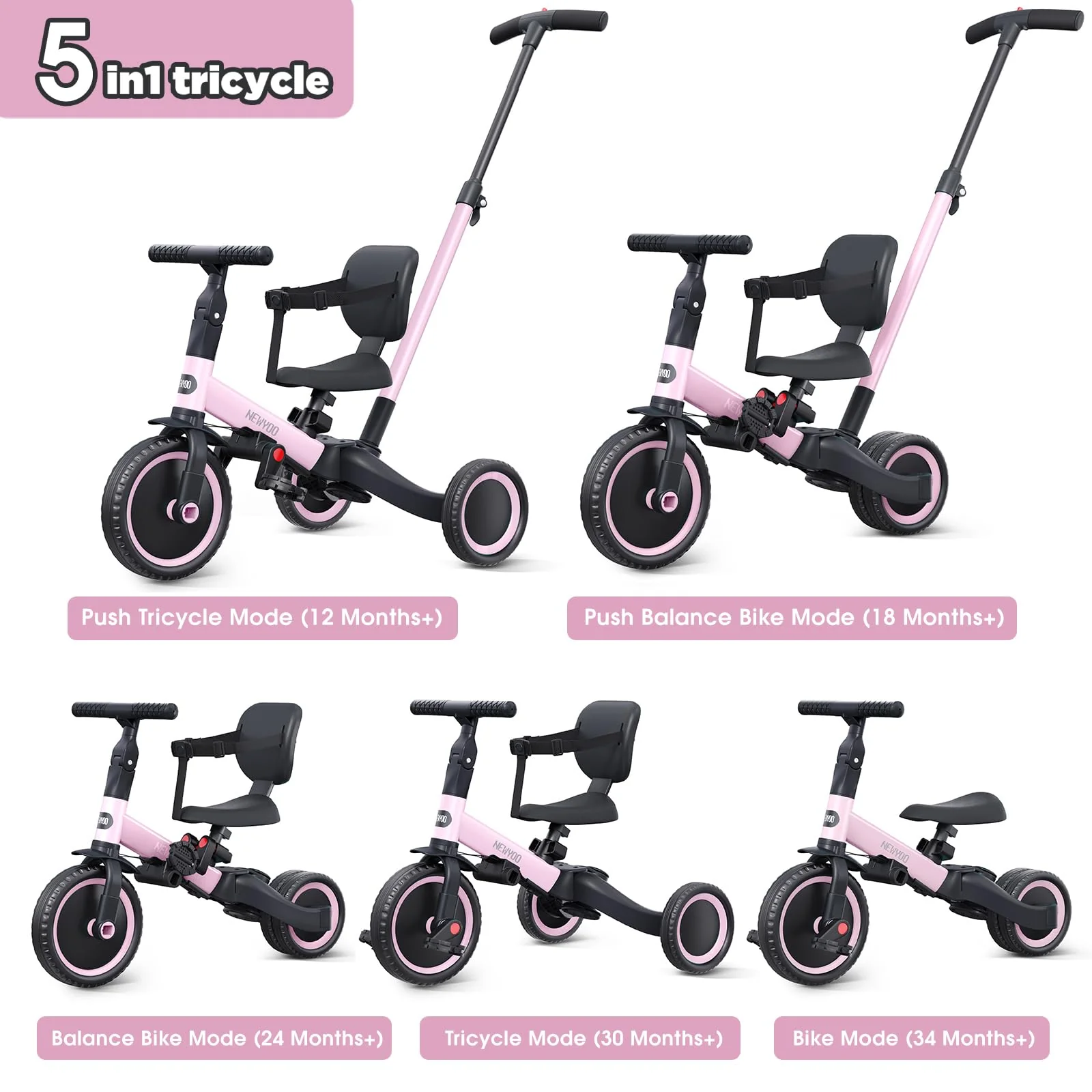 Newyoo Toddler Tricycle for 1-3 Year Old Boys & Girls